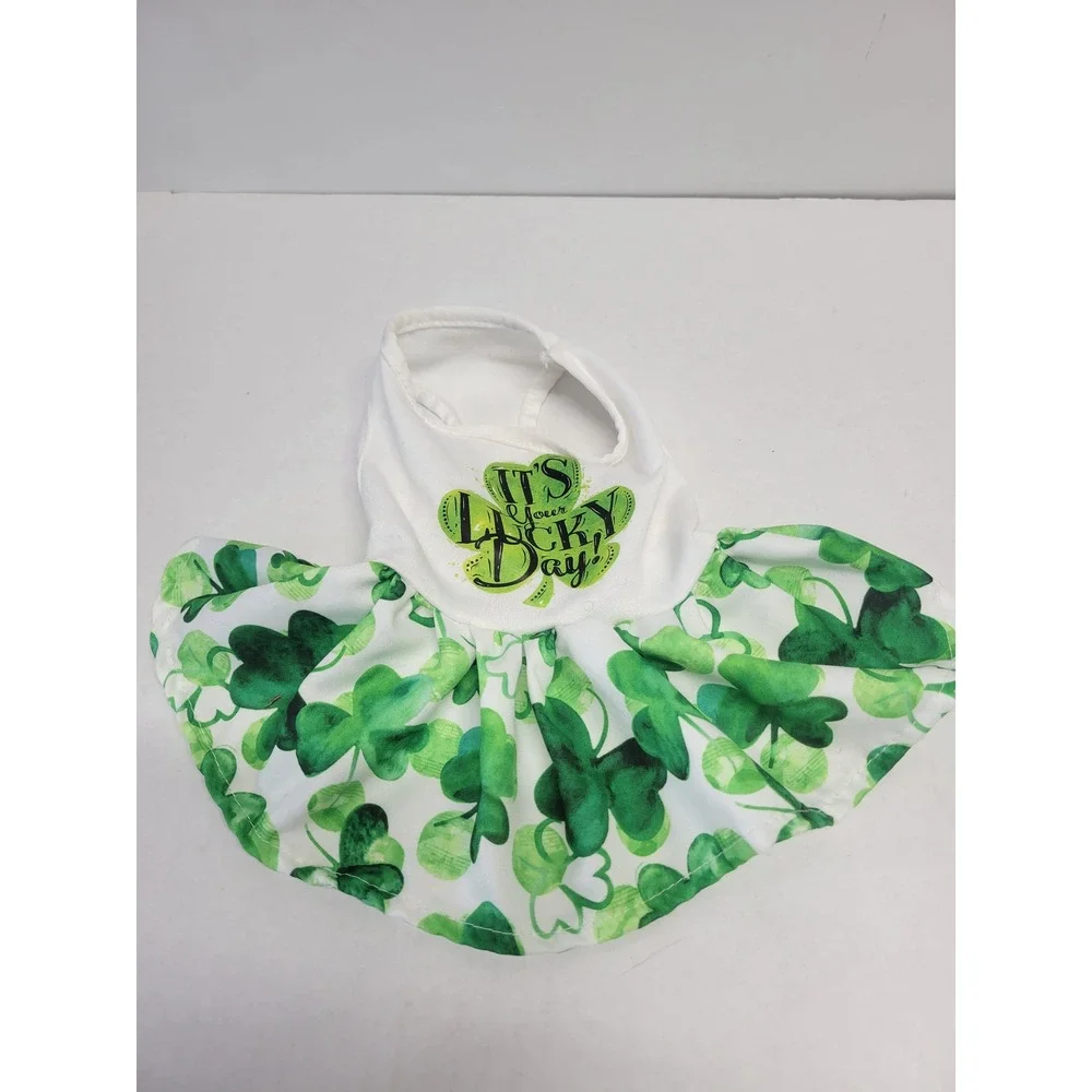 St Patricks Day Lucky Day Shamrock Pet‎ Dress Green White XS Dog Cat Outfit